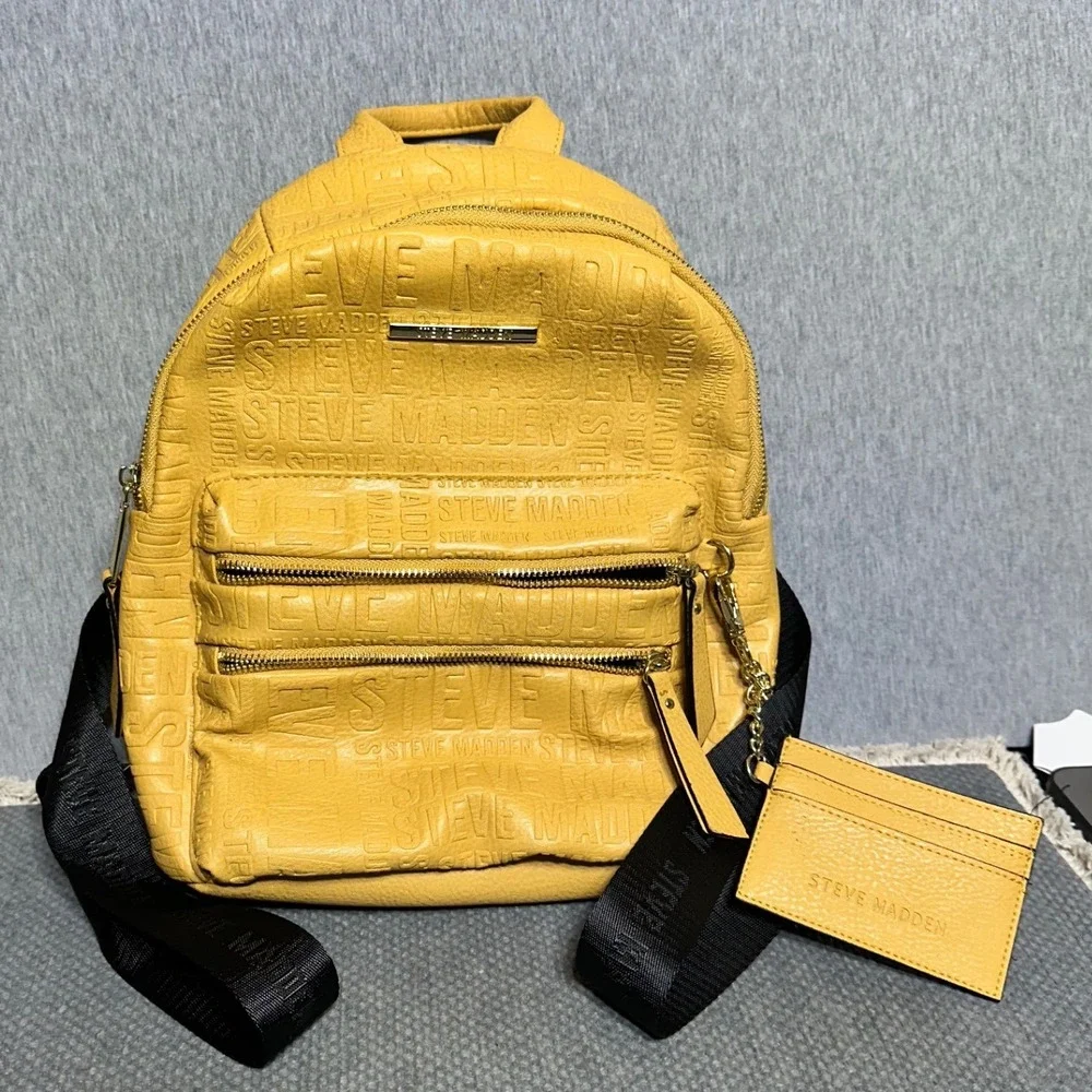 Steve Madden Mustard Yellow Athleisure Festival Mini Backpack with Card Holder